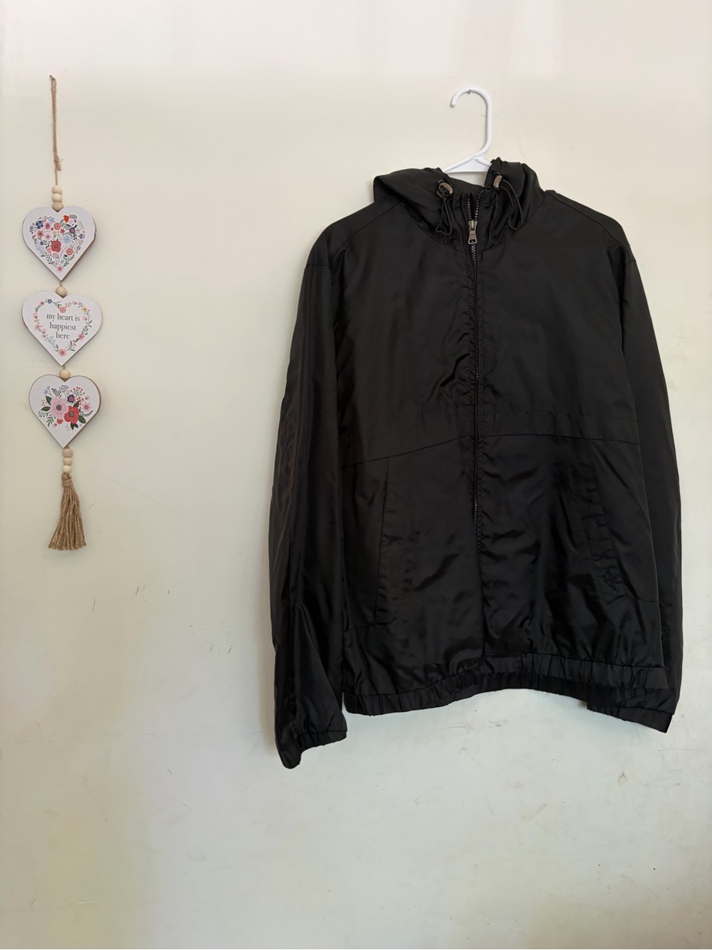 Dockers Size L Black Hooded Full Zip-Up Nylon Mesh Windbreaker Rain Coat Jacket
